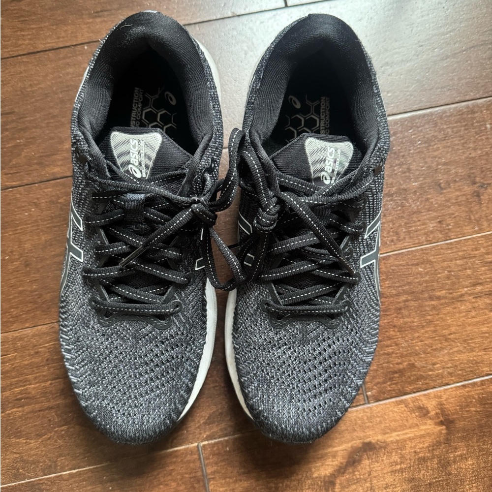 Asics Black and White Athletic Shoes with Knit Mesh Upper